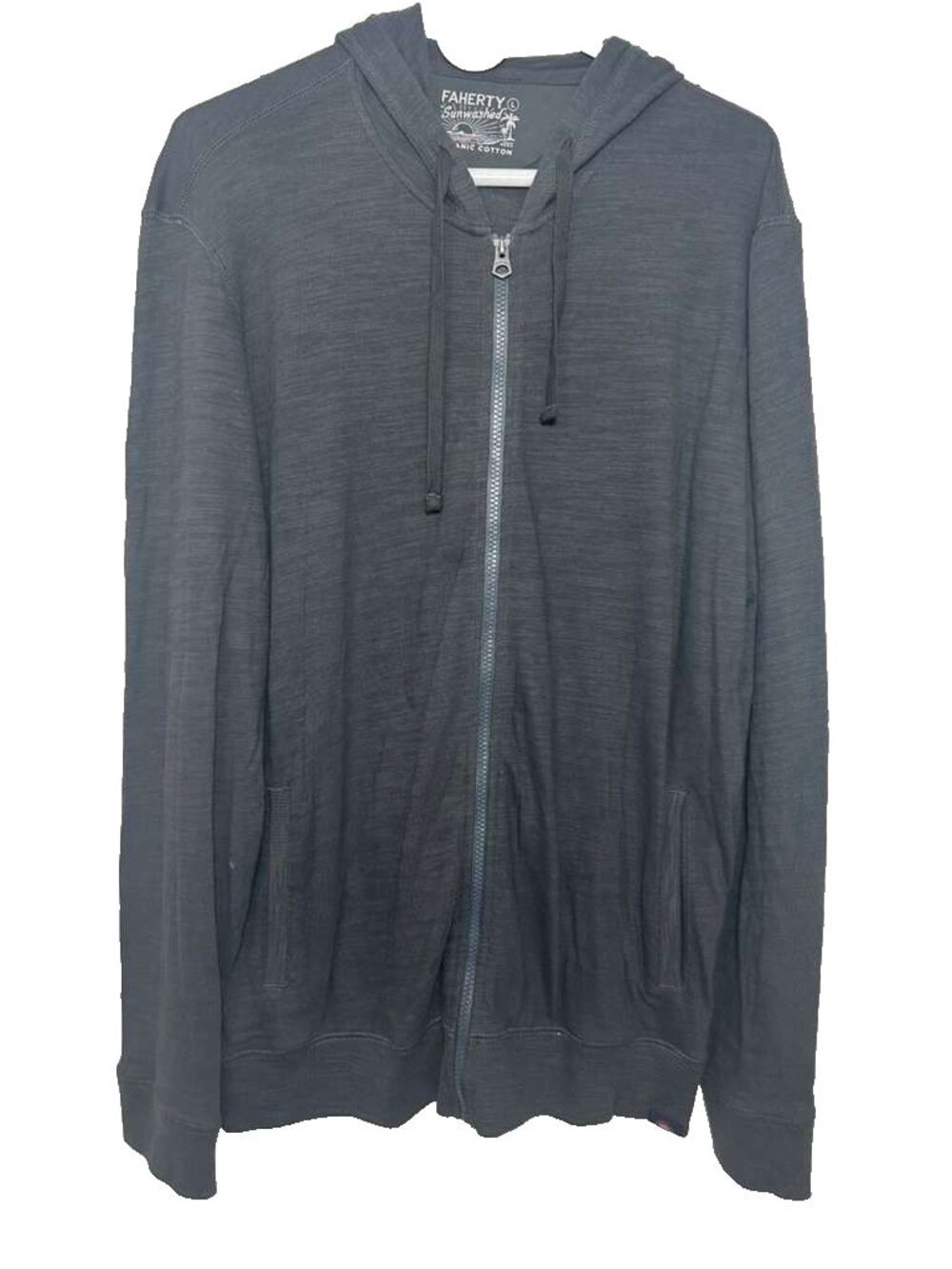 Faherty Full Zip Hooded Jacket Men's Large Gray Cotton Casual